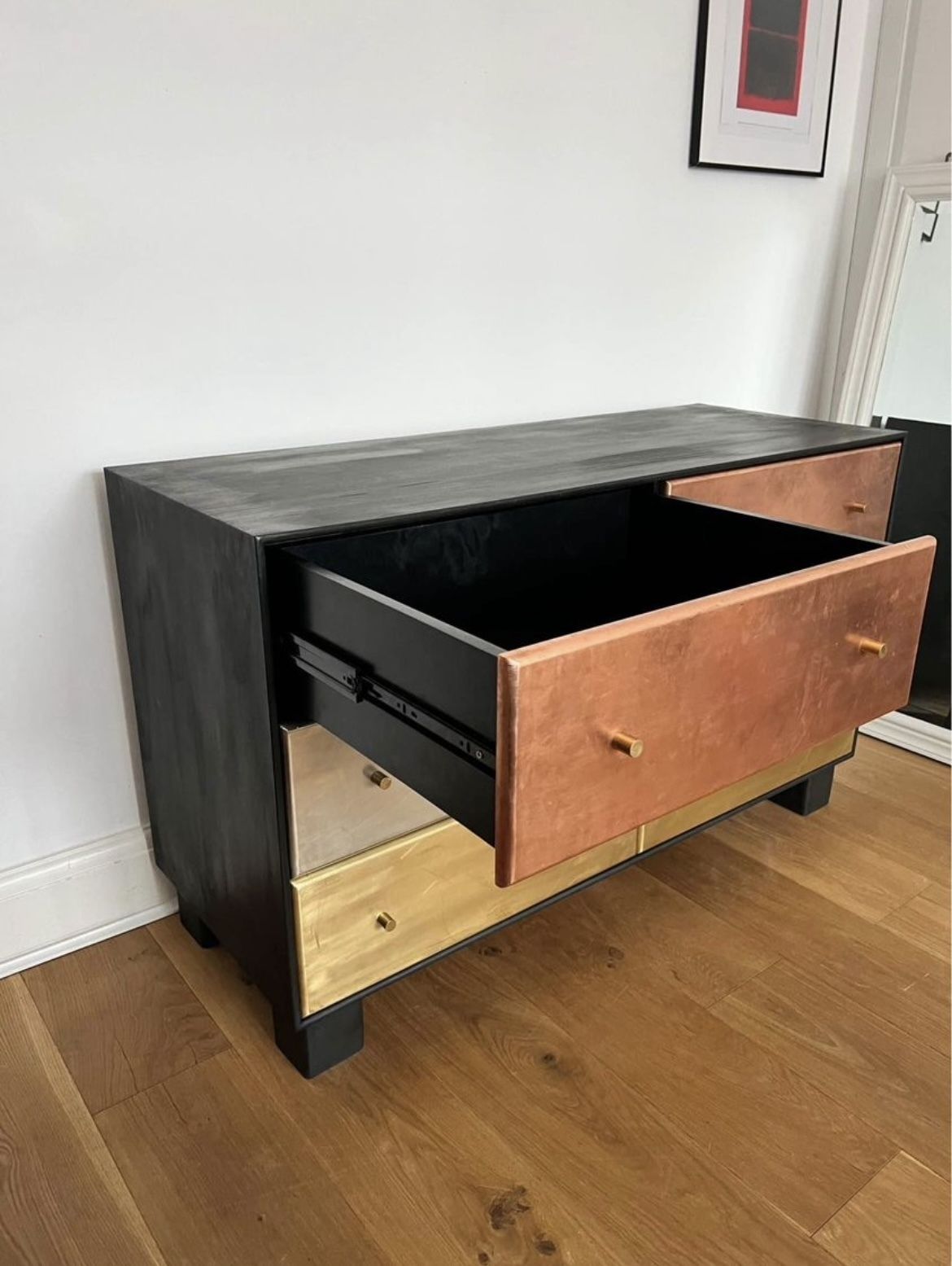 1 Of A Kind, Restored Six Drawer Chest Of Drawers, Brass Clad Drawer Fronts photo buy
