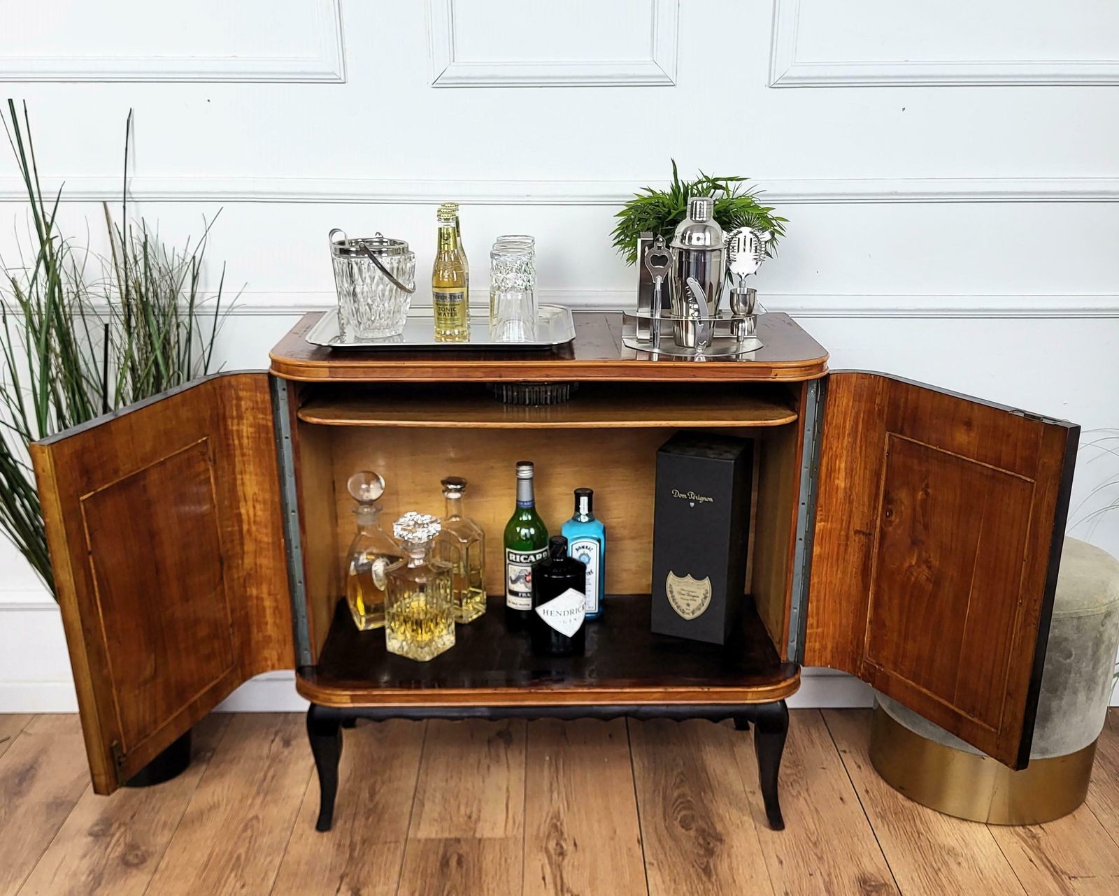 1960s Art Deco Mid Century Italian Forest Wildlife Carved Wood Dry Bar Cabinet photo for sale
