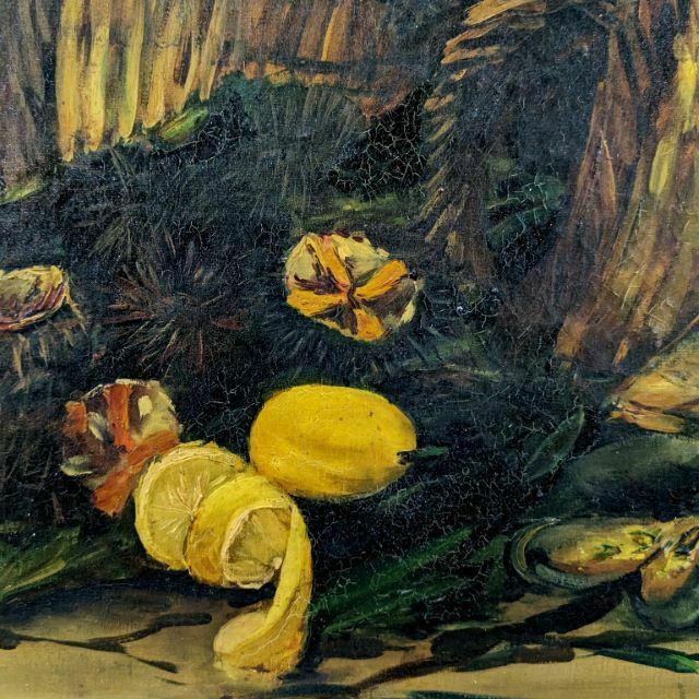 Oil On Canvas Still Life With Sea Urchins And Lemons Signed Bouchet 1903 photo for sale