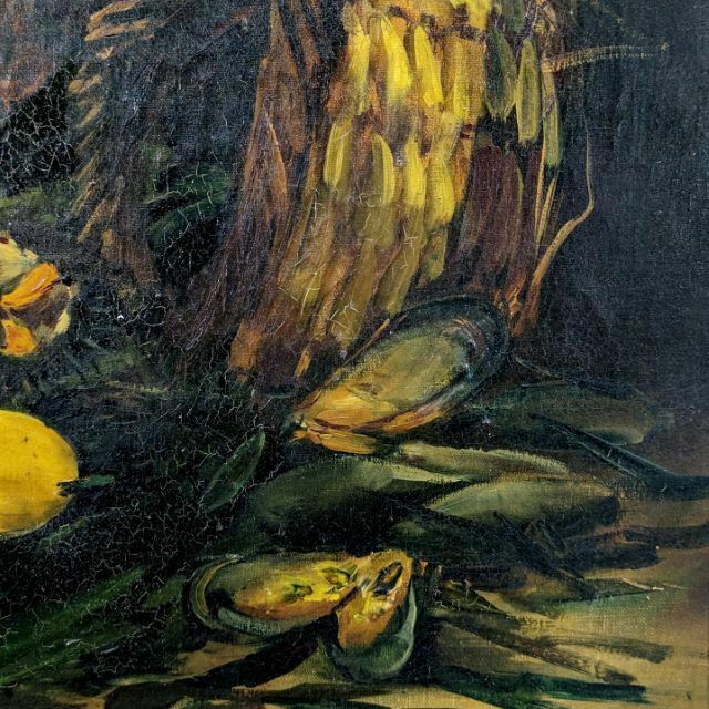 Oil On Canvas Still Life With Sea Urchins And Lemons Signed Bouchet 1903 photo 830.0