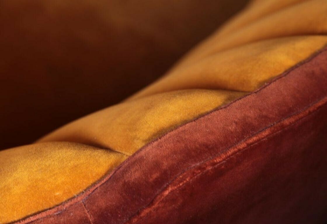 Shell Midcentury Curved Sofa, Brass Cast Feet, Original Velvet, Casa E Giardino photo for sale