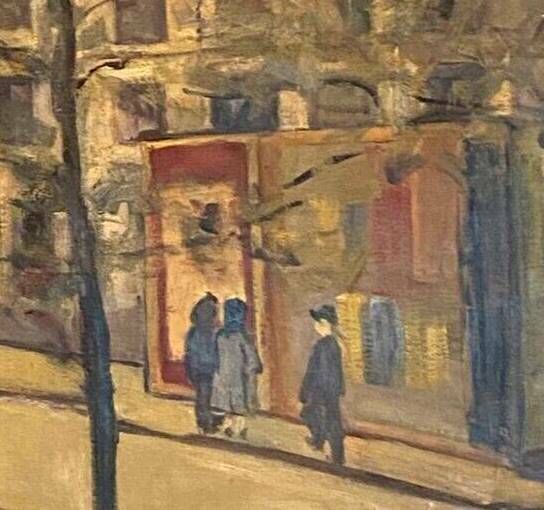 "Animated View Of A Street In Paris" Oil On Canvas 20th Century photo buy