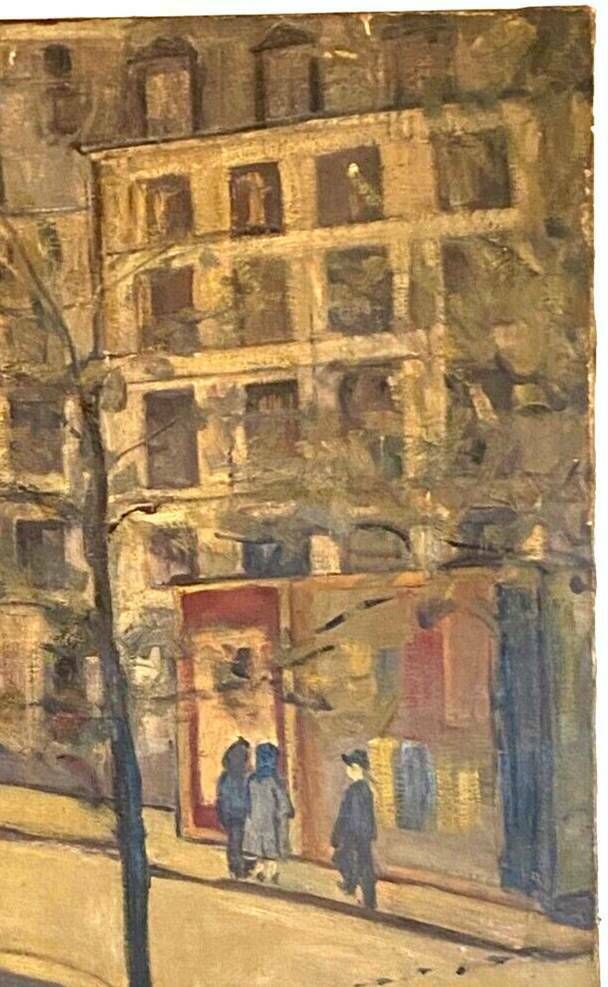 "Animated View Of A Street In Paris" Oil On Canvas 20th Century photo vintage