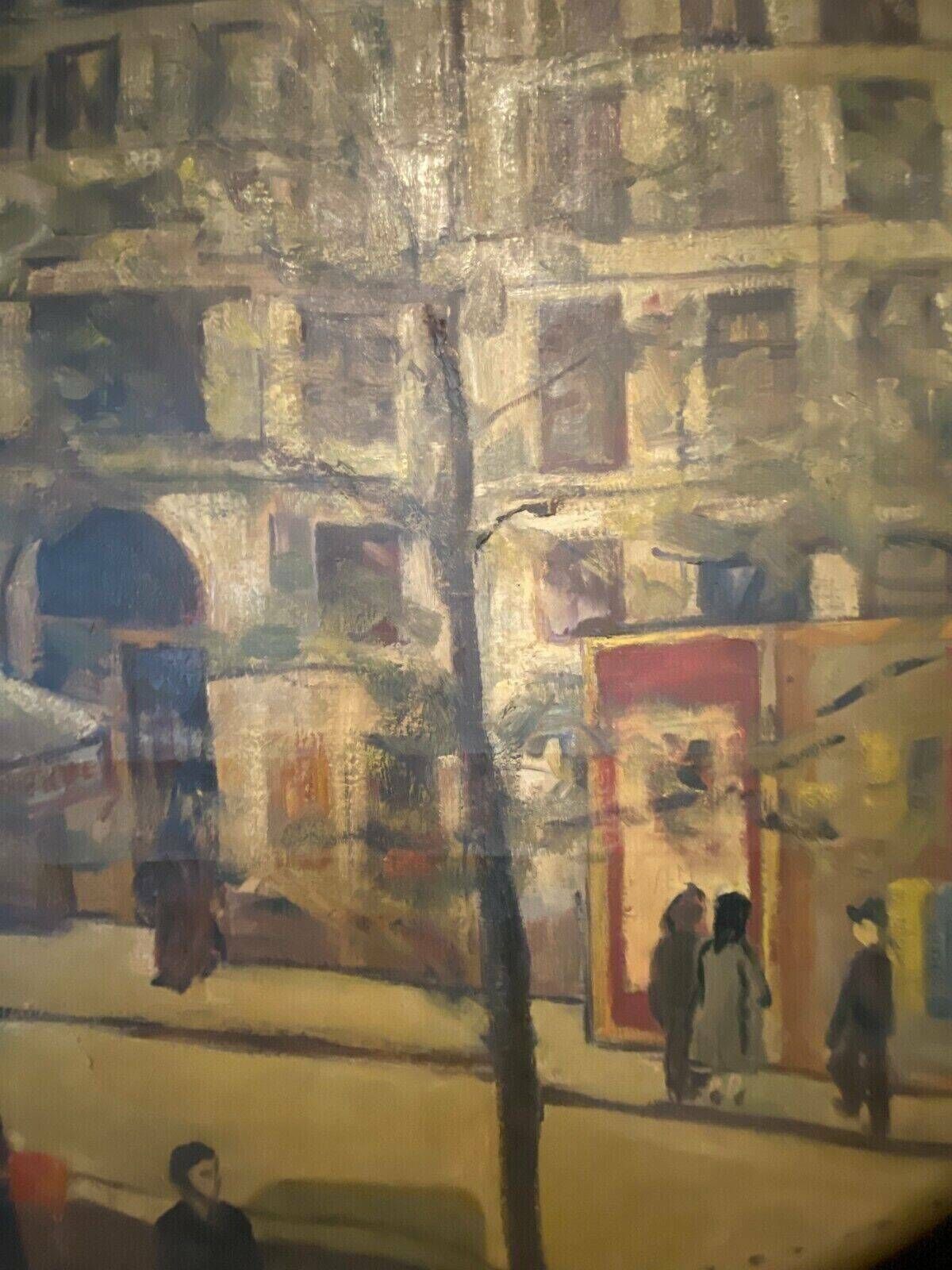 photo for sale "Animated View Of A Street In Paris" Oil On Canvas 20th Century