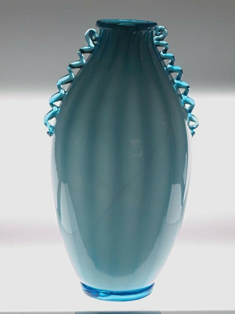 Vase Sfumato, Cirillo Maschio, Attributed Aquamarine With Morisa Murano, 1920s photo furniture