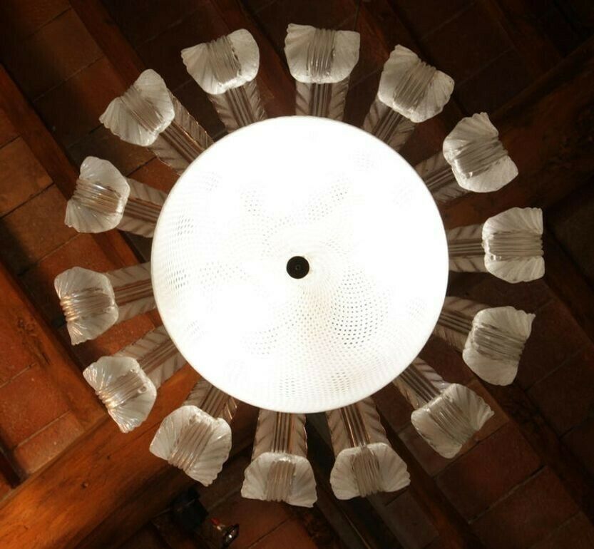 Barovier Et Toso Attributed, 14 Pulegoso Leaves Reticello Bowl, 1940s, Murano photo for sale