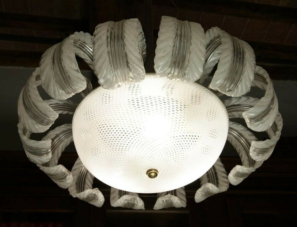 photo vintage Barovier Et Toso Attributed, 14 Pulegoso Leaves Reticello Bowl, 1940s, Murano