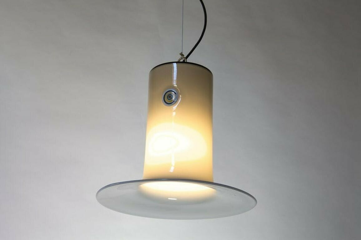 photo buy Alessandro Pianon, Vistosi, Murano Glass Gray Cased Lattimo Suspension, Murrina