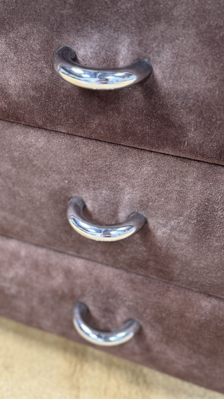 Superb 1970’s Brown Suede Vanity Dresser photo furniture