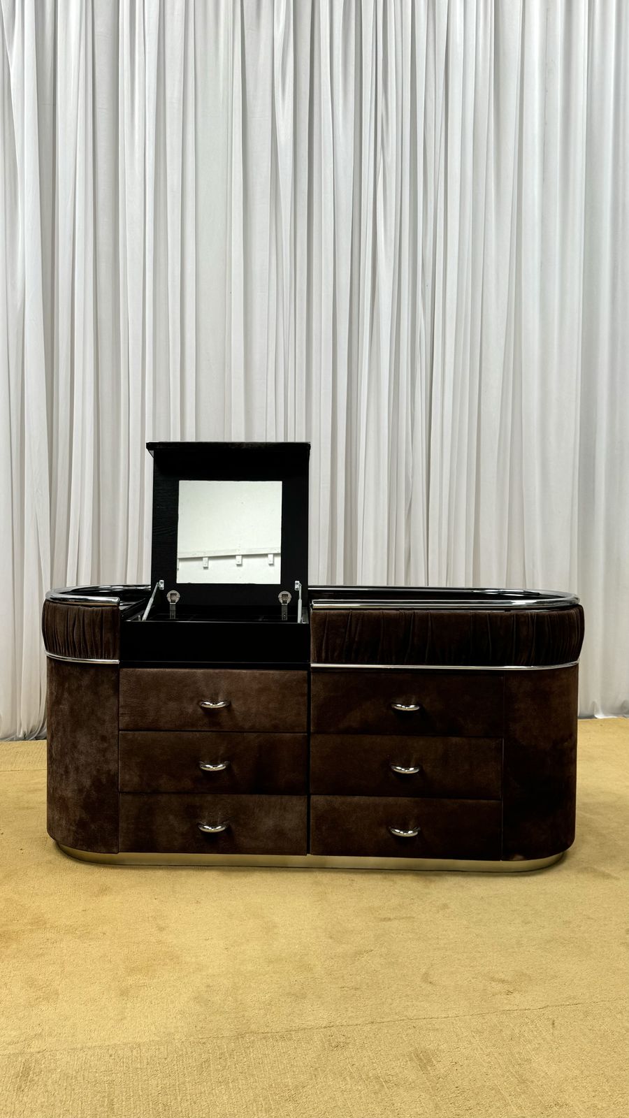 Superb 1970’s Brown Suede Vanity Dresser photo buy