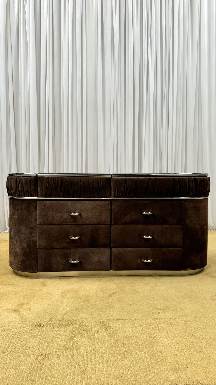 Superb 1970’s Brown Suede Vanity Dresser