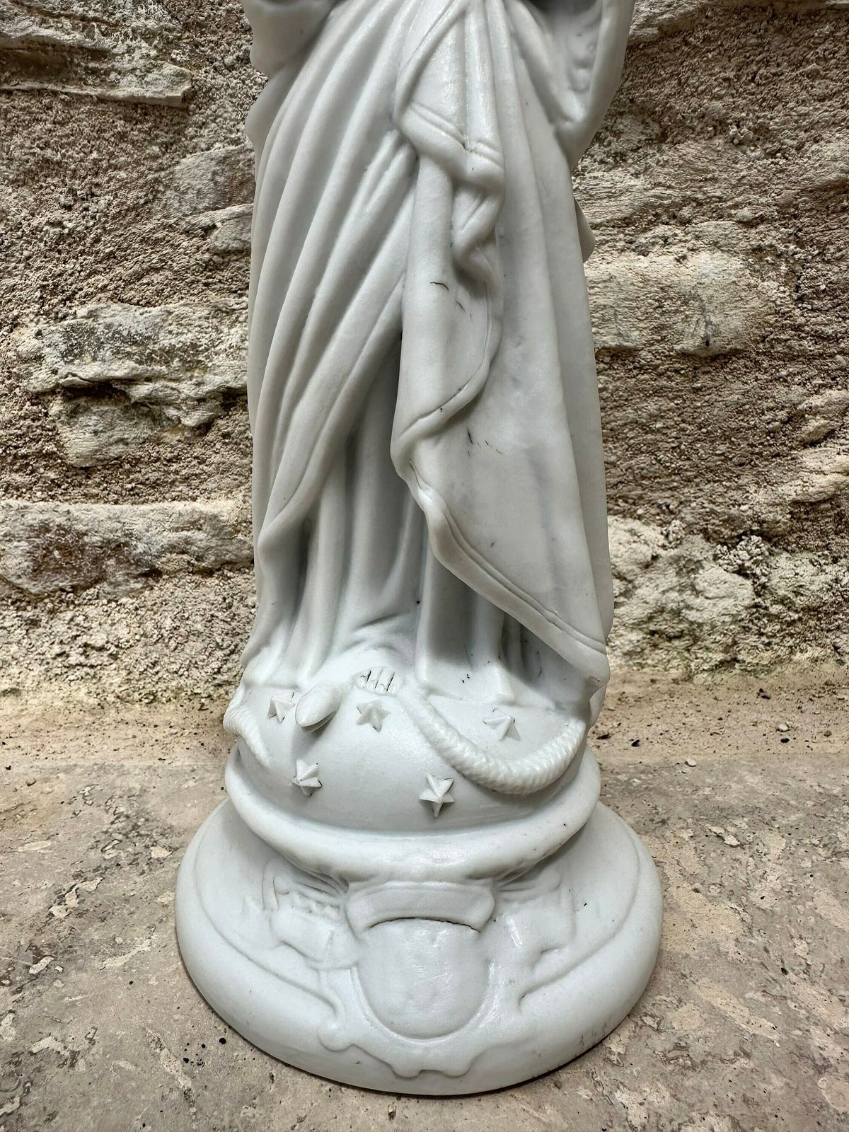 Antique French Marian Statue Of Crowned Virgin Mary Bisque Figurine, Gift For Communion photo Art