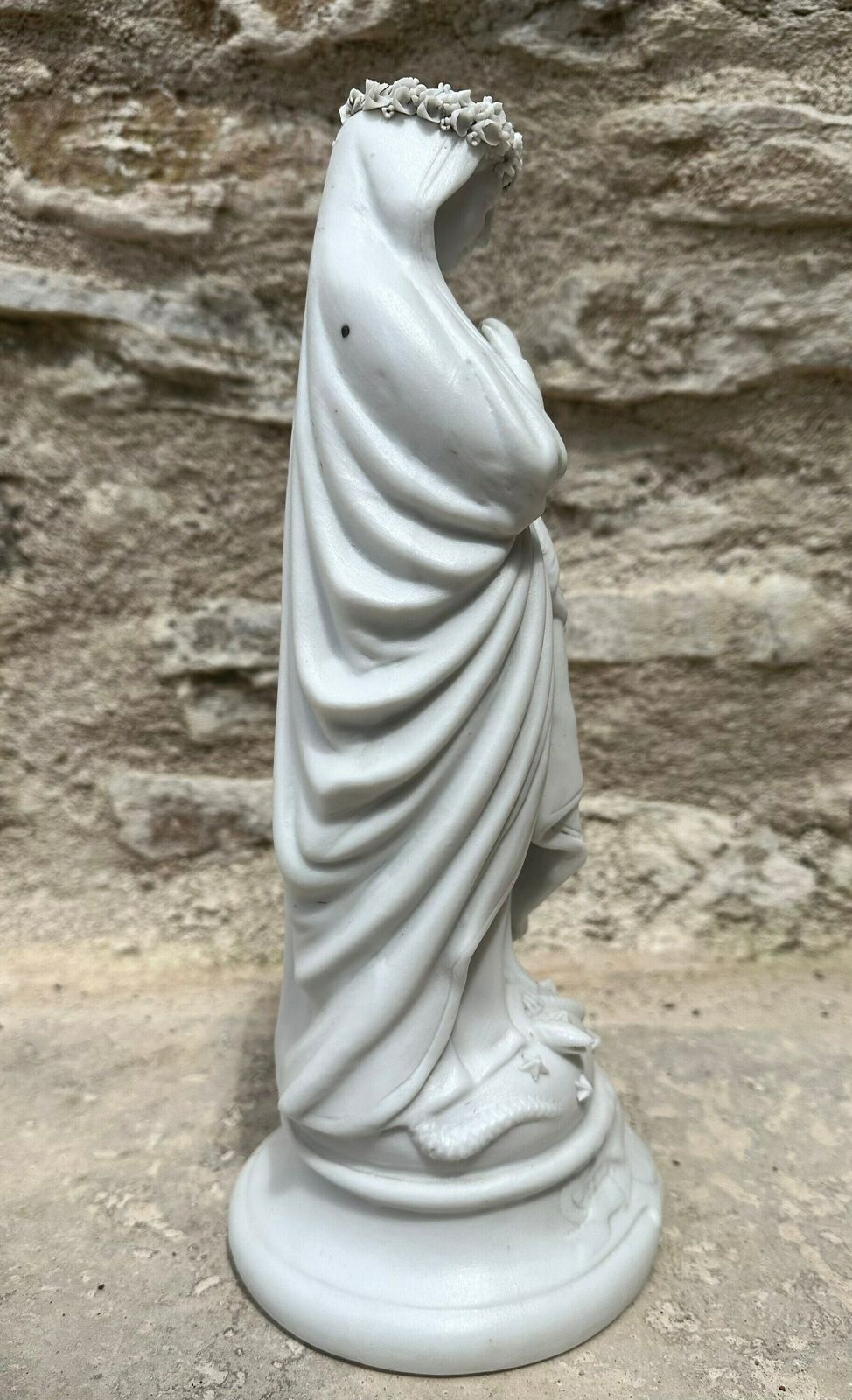 Antique French Marian Statue Of Crowned Virgin Mary Bisque Figurine, Gift For Communion photo vinterior