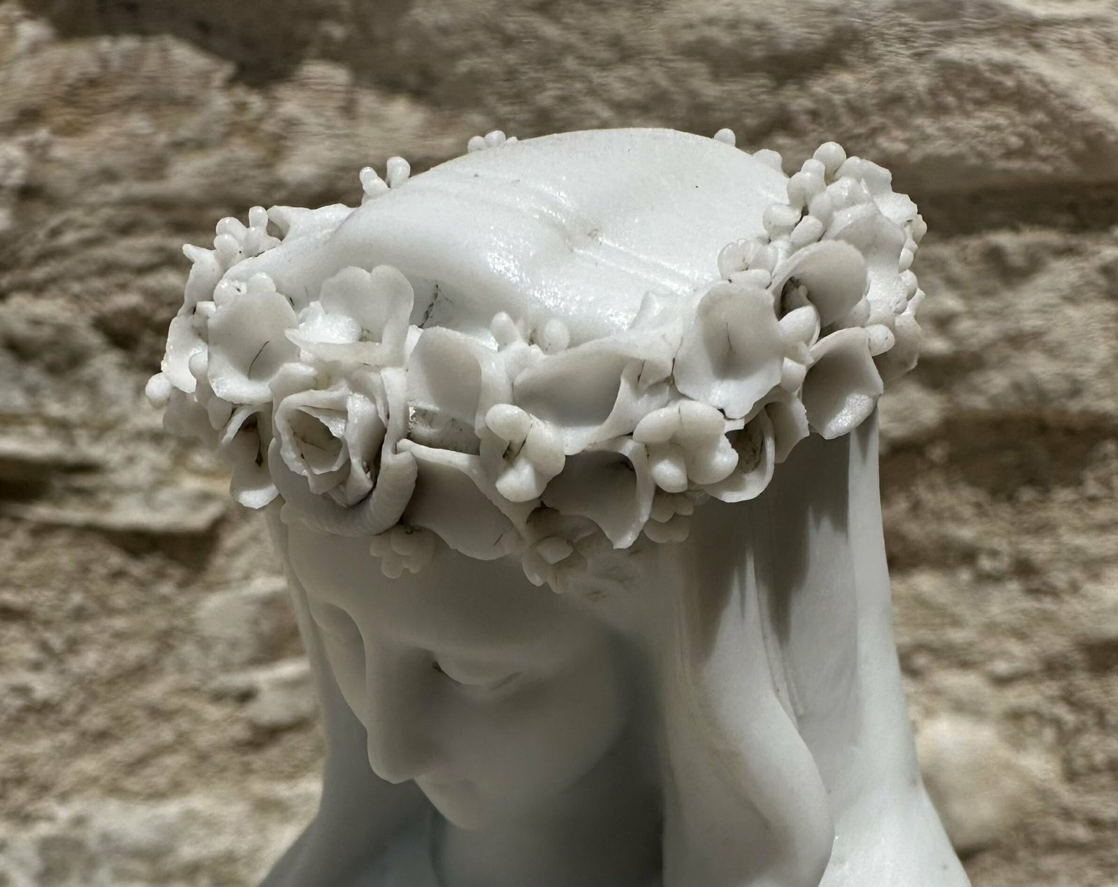 Antique French Marian Statue Of Crowned Virgin Mary Bisque Figurine, Gift For Communion photo vintage