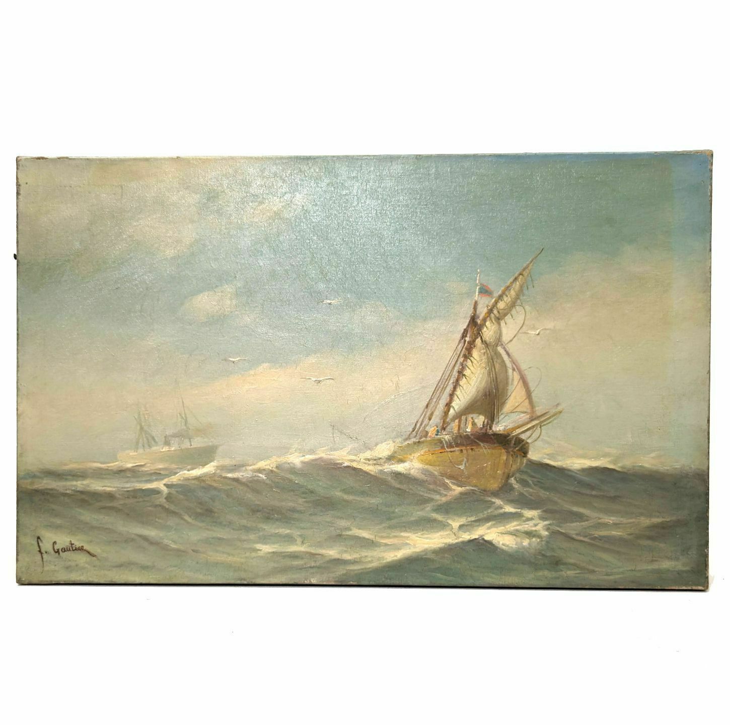 Oil Painting On Canvas Marine By François Gautier (1842 1917)