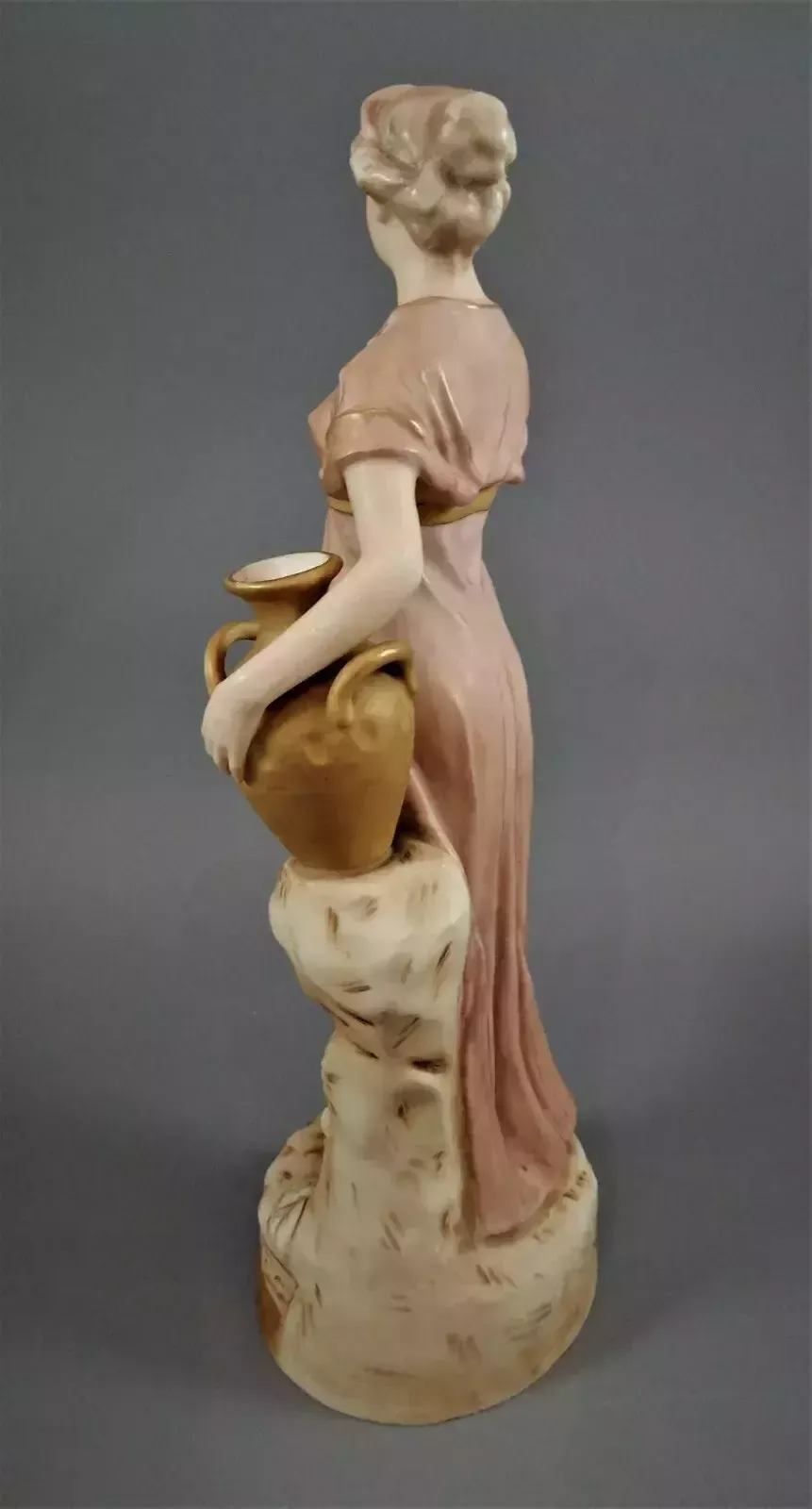 Beautiful Antique Royal Dux Porcelain Figurine Depicting A Lady Holding A Jug. photo Home Decor