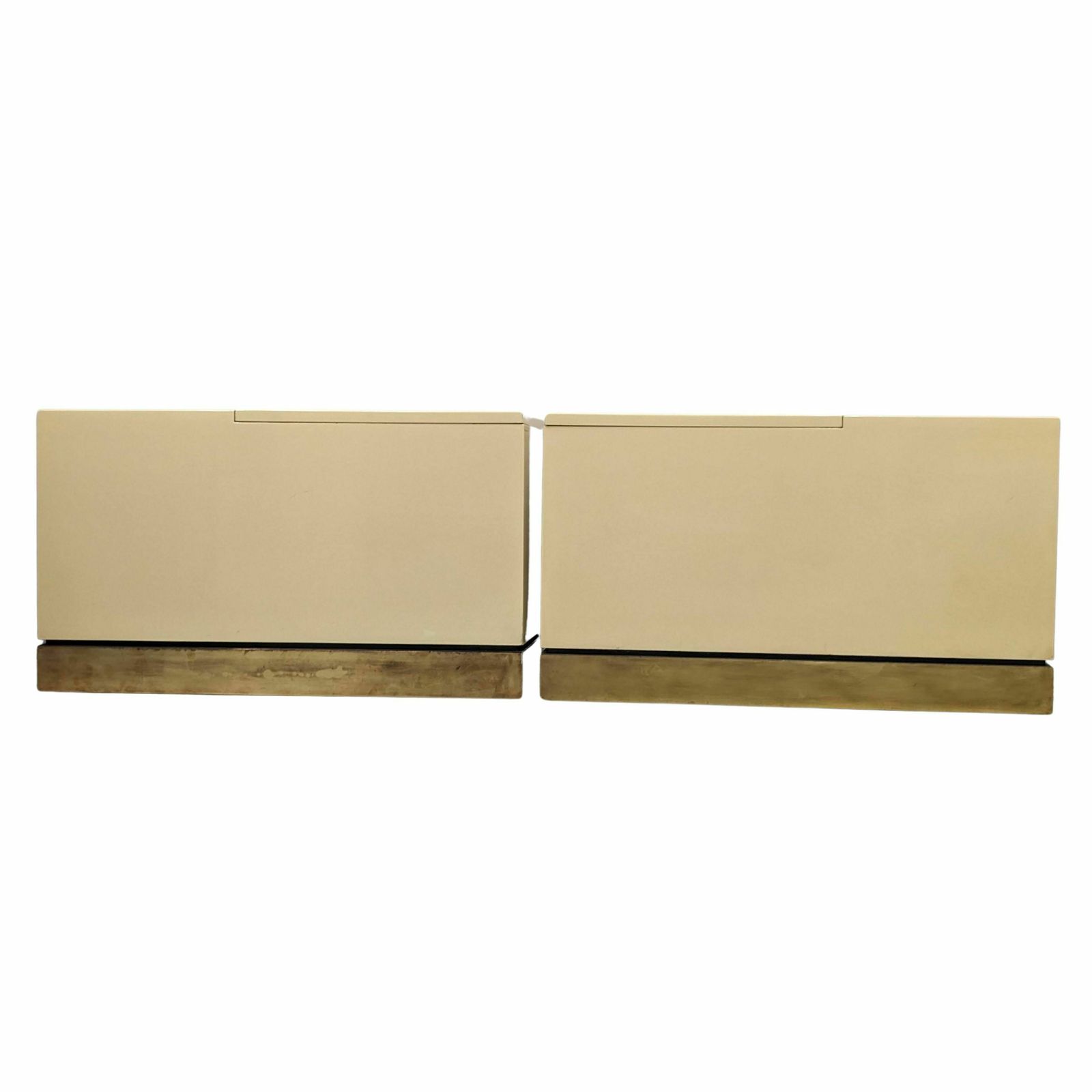 Pair Of 80s Cream Lacquered End Tables By Jean Claude Mahey
