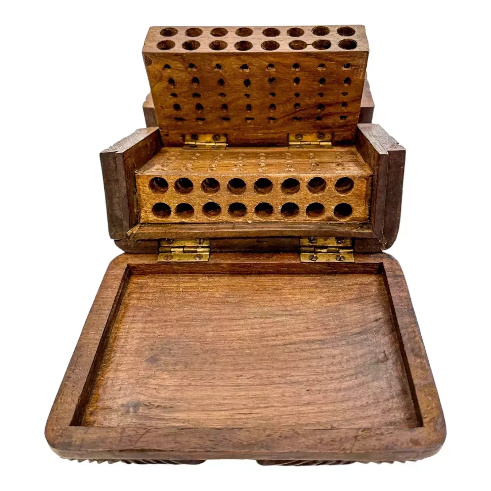 Home Decor Early 19th Century Anglo Indian Carved Sandalwood Cigarette Holder Dispenser Box photo