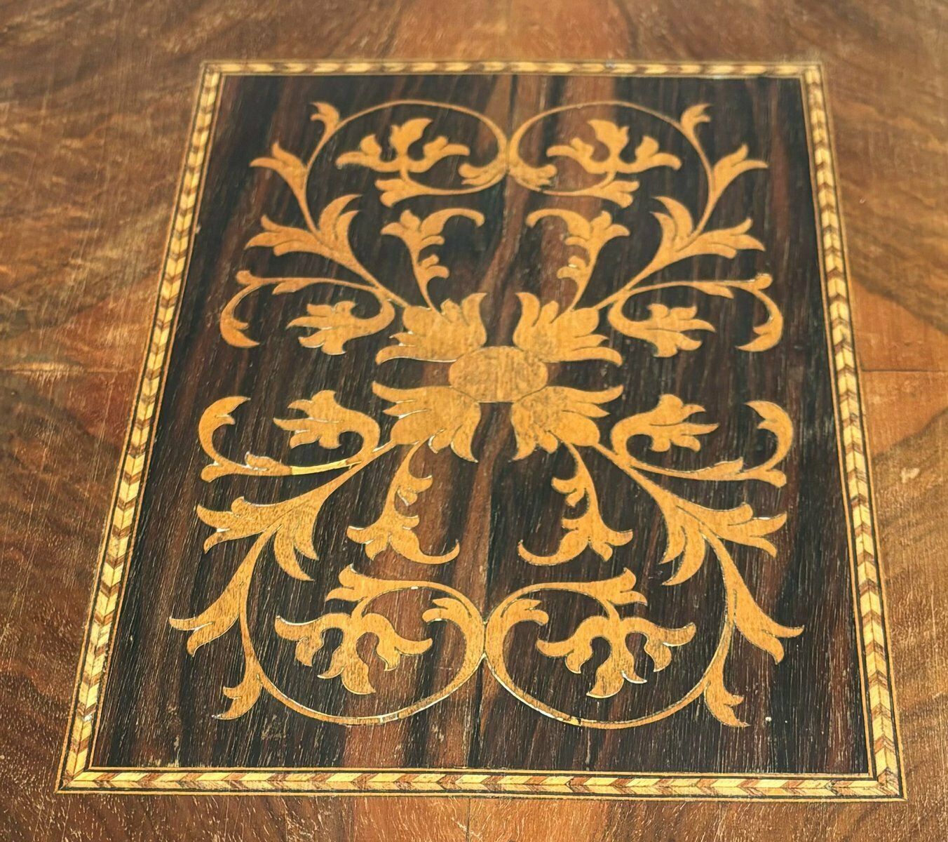 Spanish Baroque Side Table With Lyre Legs And Marquetry Top, 1850 photo vintage