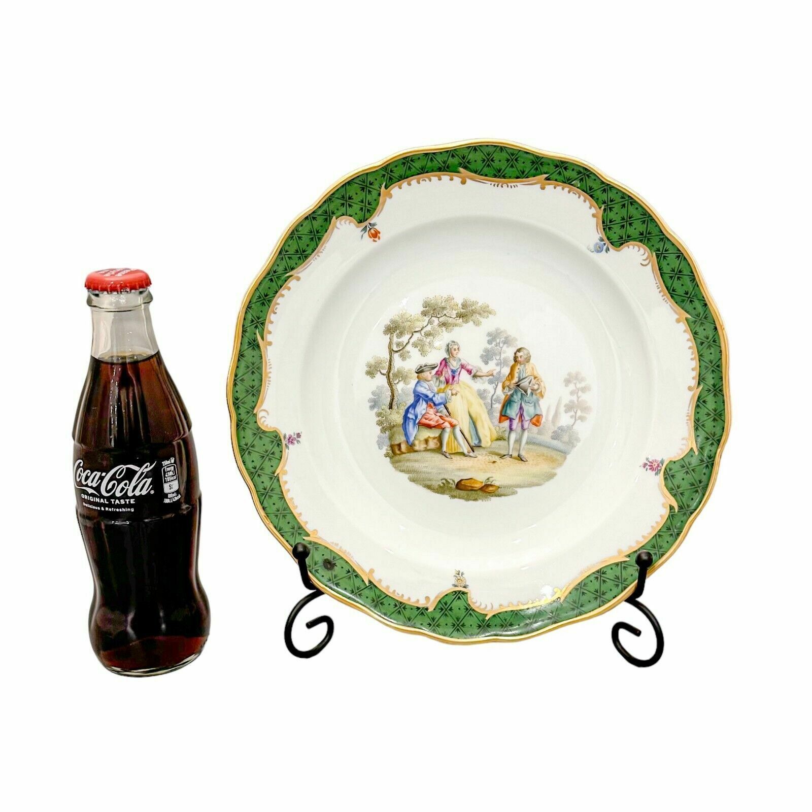 German 19th Century Meissen Porcelain Fluted Cabinet Plate, Gallant Scene Green photo Home Decor