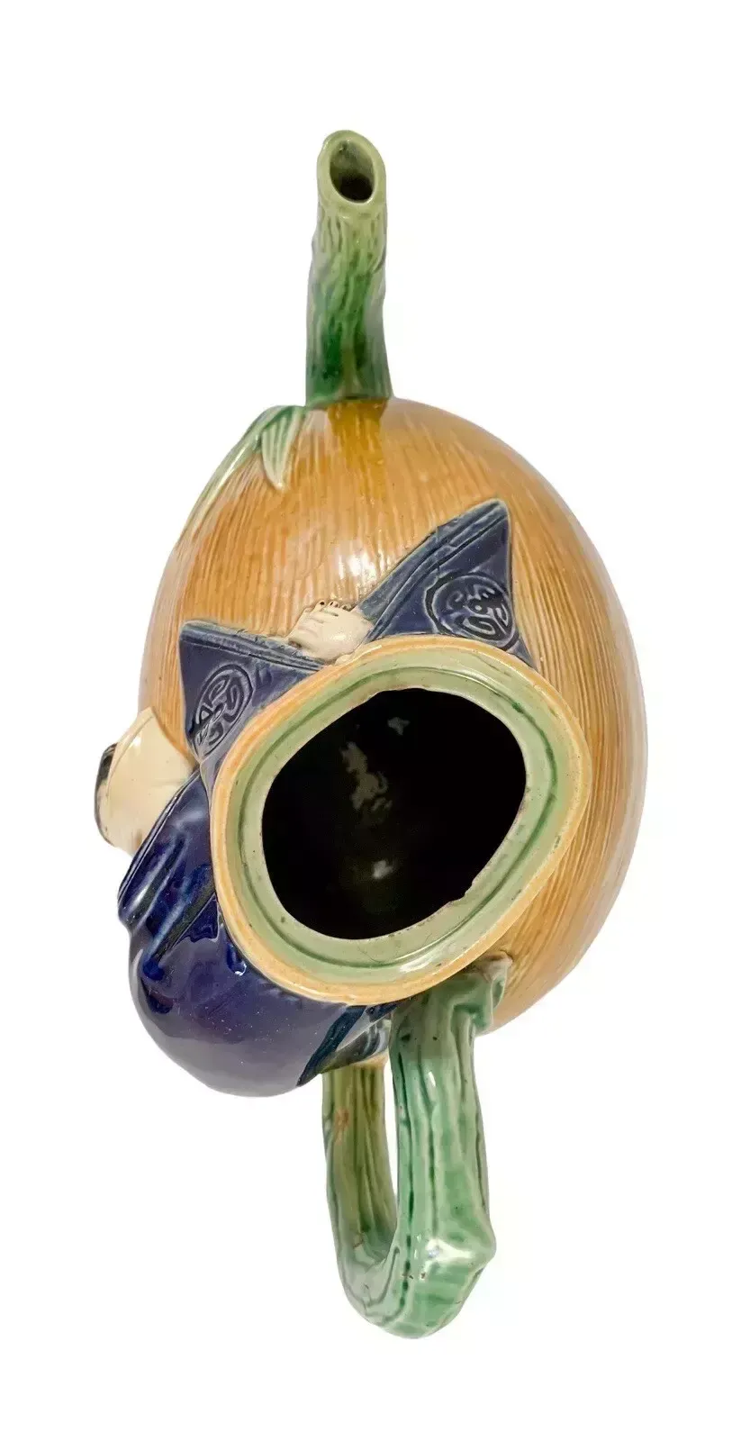 Antique Joseph Holdcroft Majolica Teapot Chinese Boy On A Melon,с.1870.Very Rare photo vintage