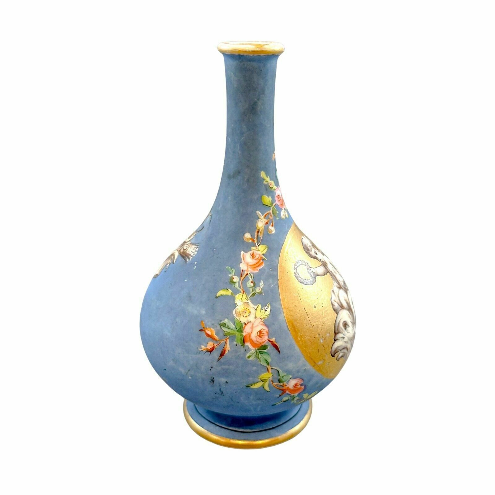 Antique French 19th Century Onion Shaped Blue Porcelain Vase Cherub Sea Monster photo furniture