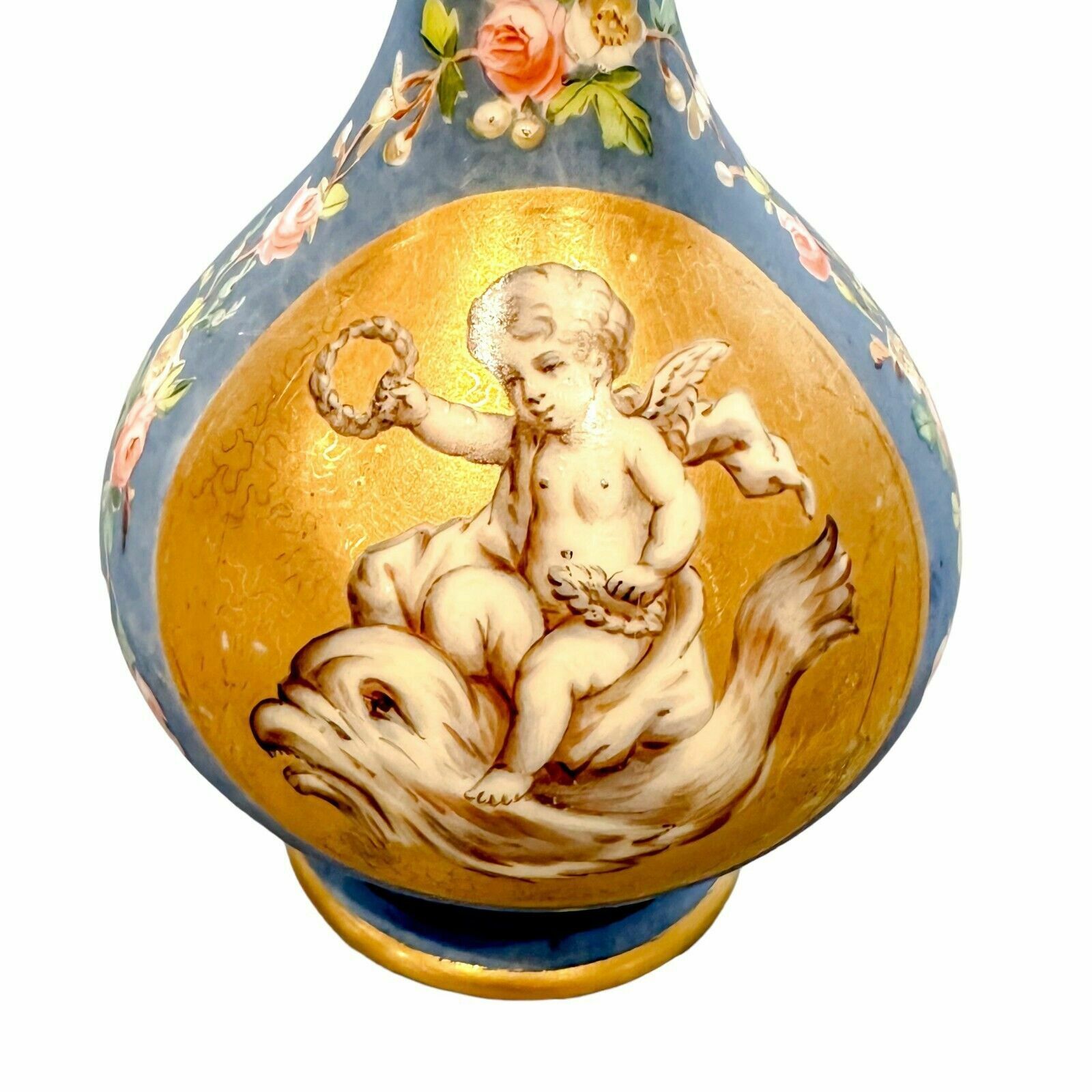 photo furniture Antique French 19th Century Onion Shaped Blue Porcelain Vase Cherub Sea Monster