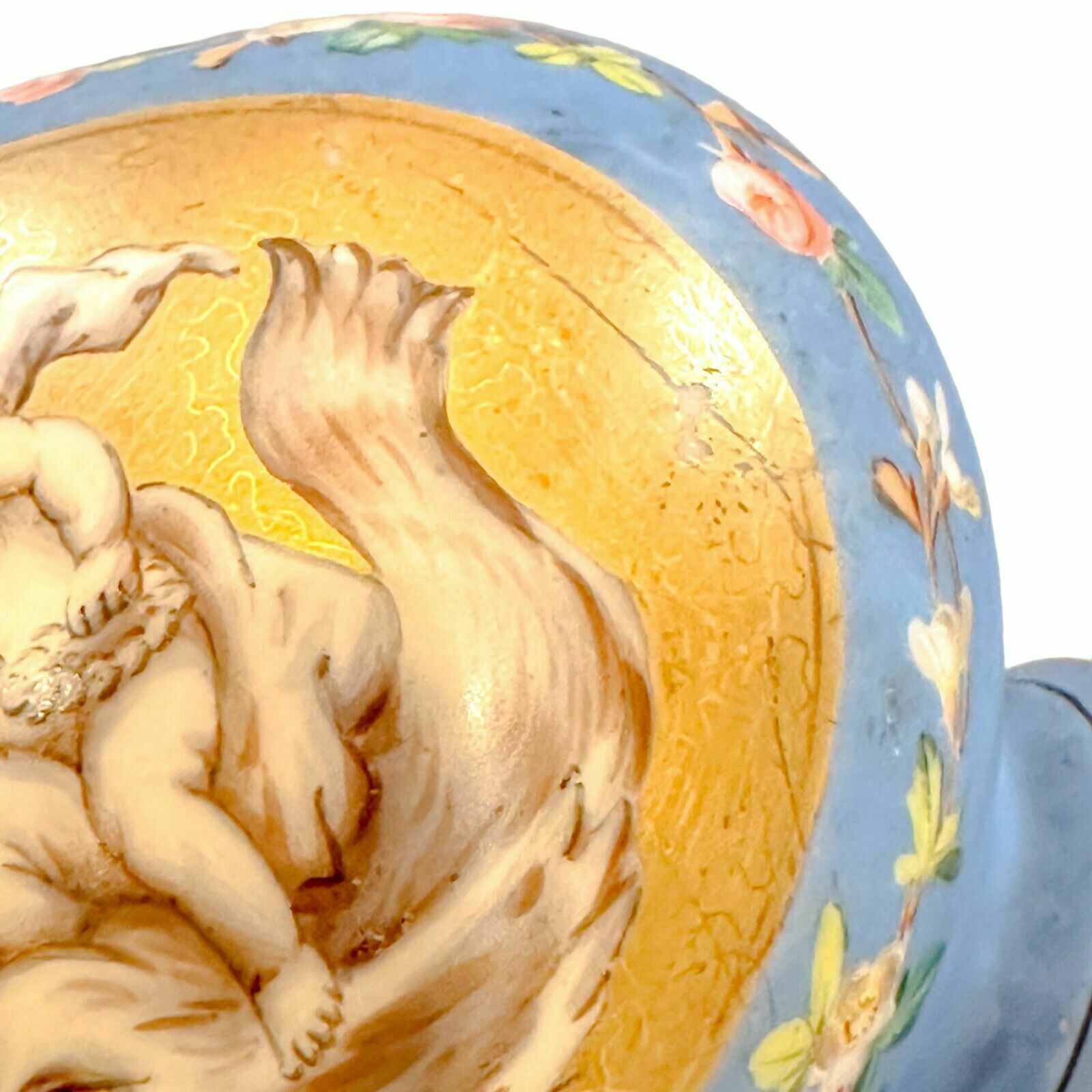 photo buy Antique French 19th Century Onion Shaped Blue Porcelain Vase Cherub Sea Monster