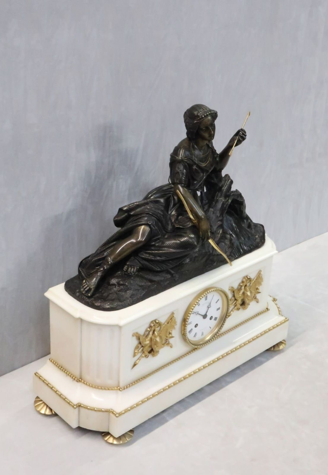 French Victorian Bronze Mantel Clock By Deniere And Cailleaux photo vintage