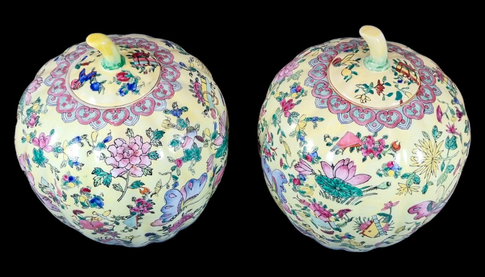 Guangxu Chinese Famille Jaune Melon Ginger Jars Lotus Flowers, Qianlong Red Mark photo buy