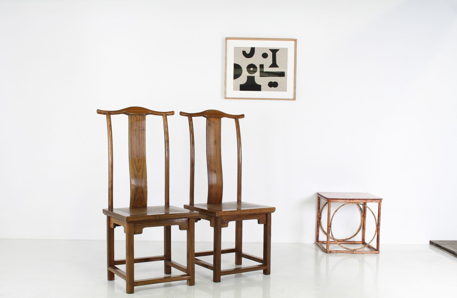 A Pair Of Lacquered Chinese Northern Elm Yoke Back ‘Officials Hat’ Chairs photo for sale