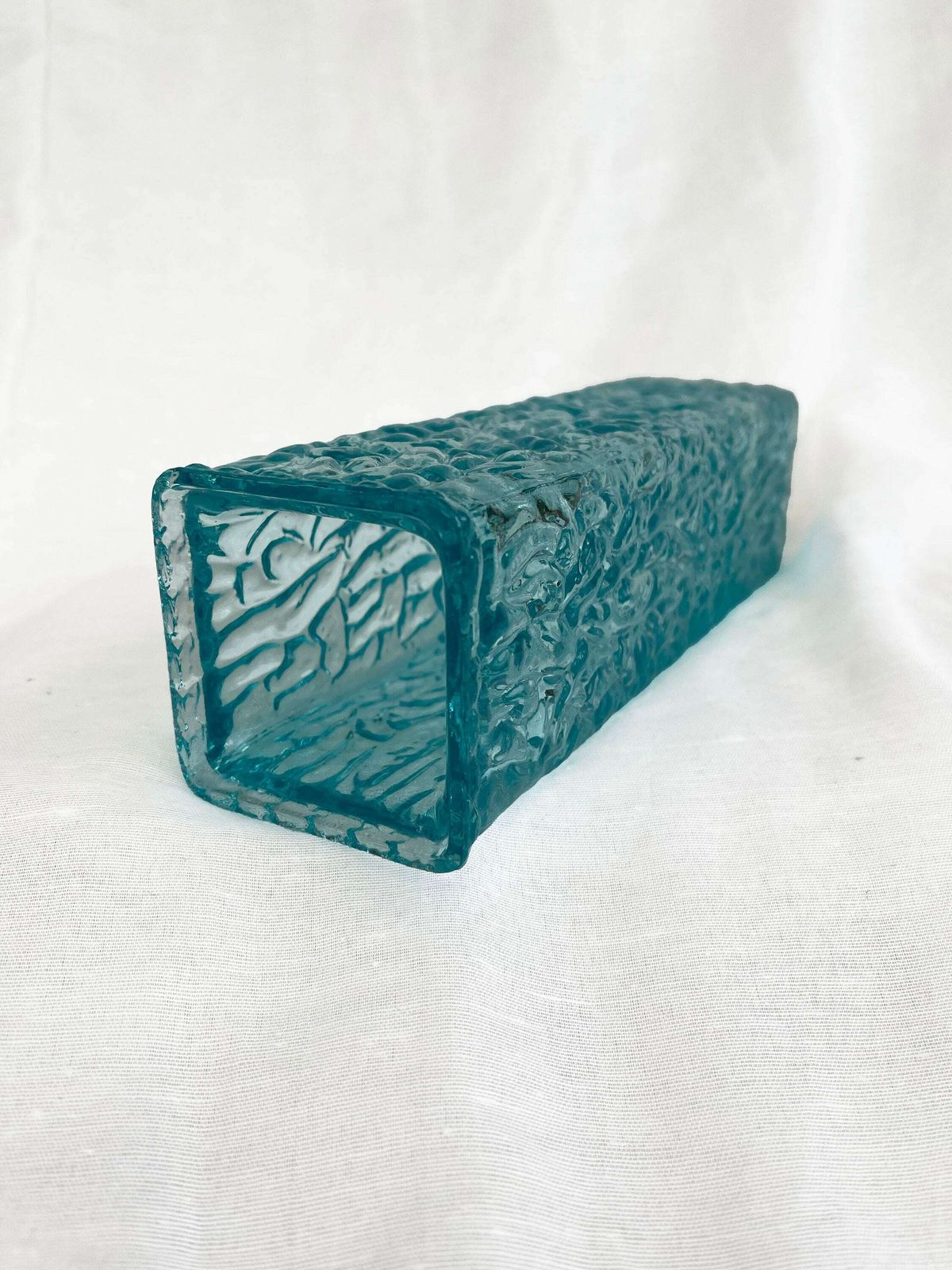 Mid Century Davidson Brama Luna Turquoise Blue Vintage Glass Bark Vase 1960's Retro photo 59.0