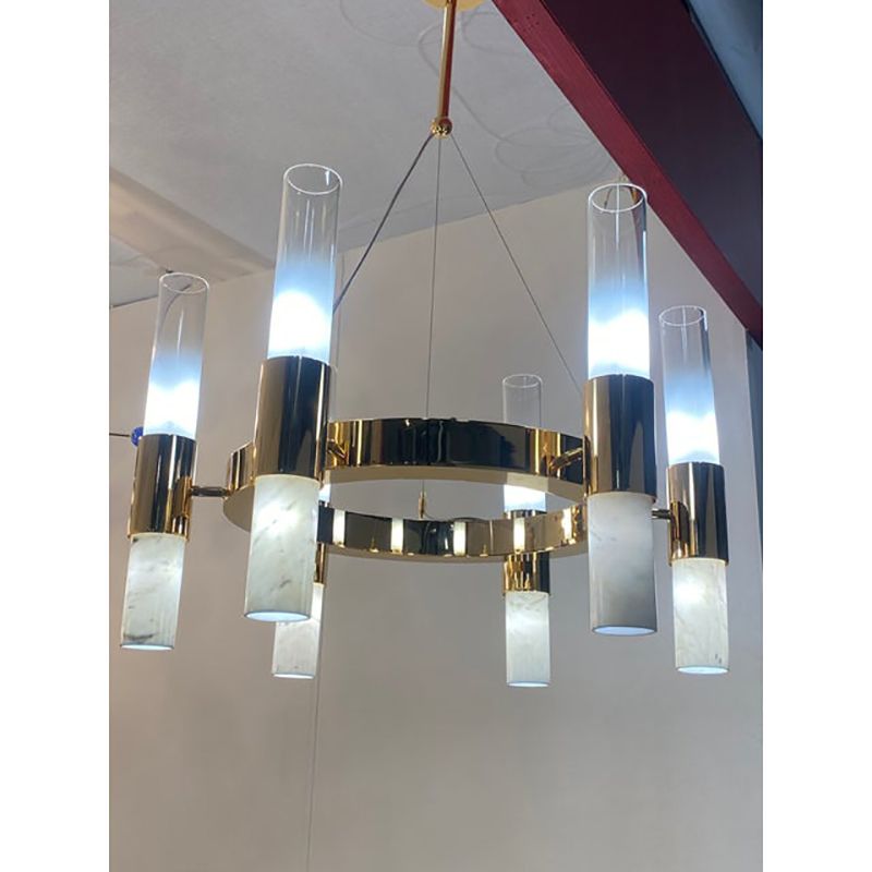 Lighting Contemporary Gold Ring Chandelier With Gradient White And Carrara Marble Glasses By Simoeng photo
