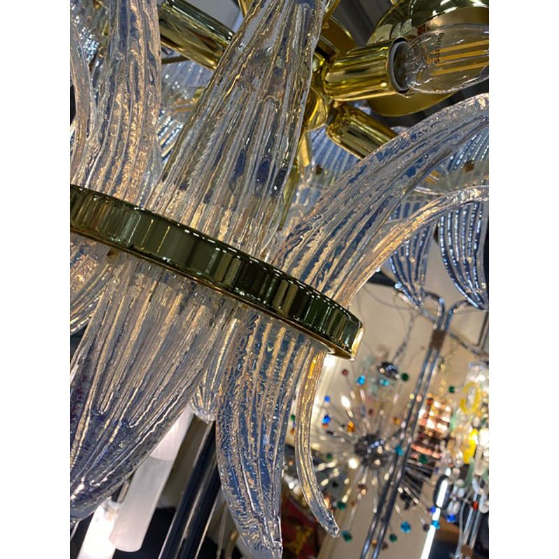 Lighting Contemporary Belt Opalino “Palmette” Murano Glass Chandelier photo