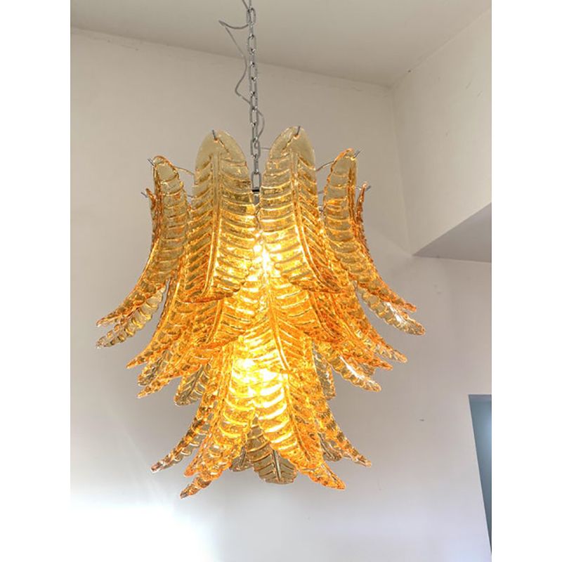 Contemporary Italian Amber “Felci” Murano Glass Chandelier photo vintage