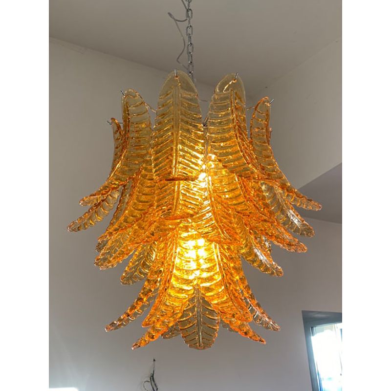 Lighting Contemporary Italian Amber “Felci” Murano Glass Chandelier photo