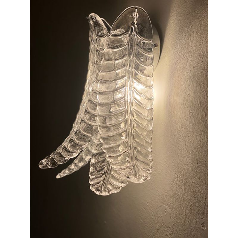 Set Of Two Contemporary Italian Transparent “Felci” Murano Glass Wall Sconce photo furniture