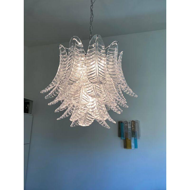 Contemporary Italian Transparent “Felci” Murano Glass Chandelier photo vintage