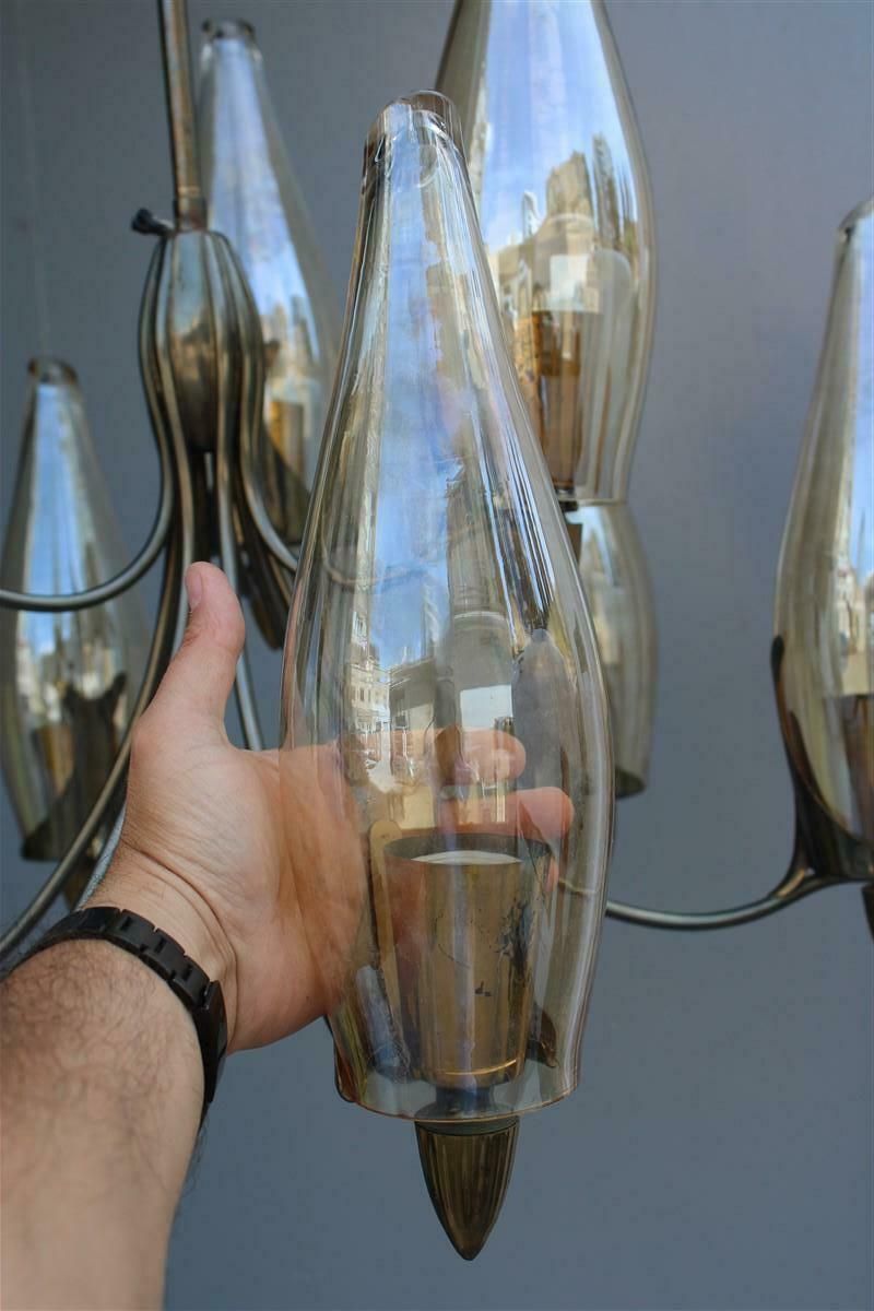 Mid Century Italian Design Chandelier In Brass And Glass Arredoluce Style photo Lighting
