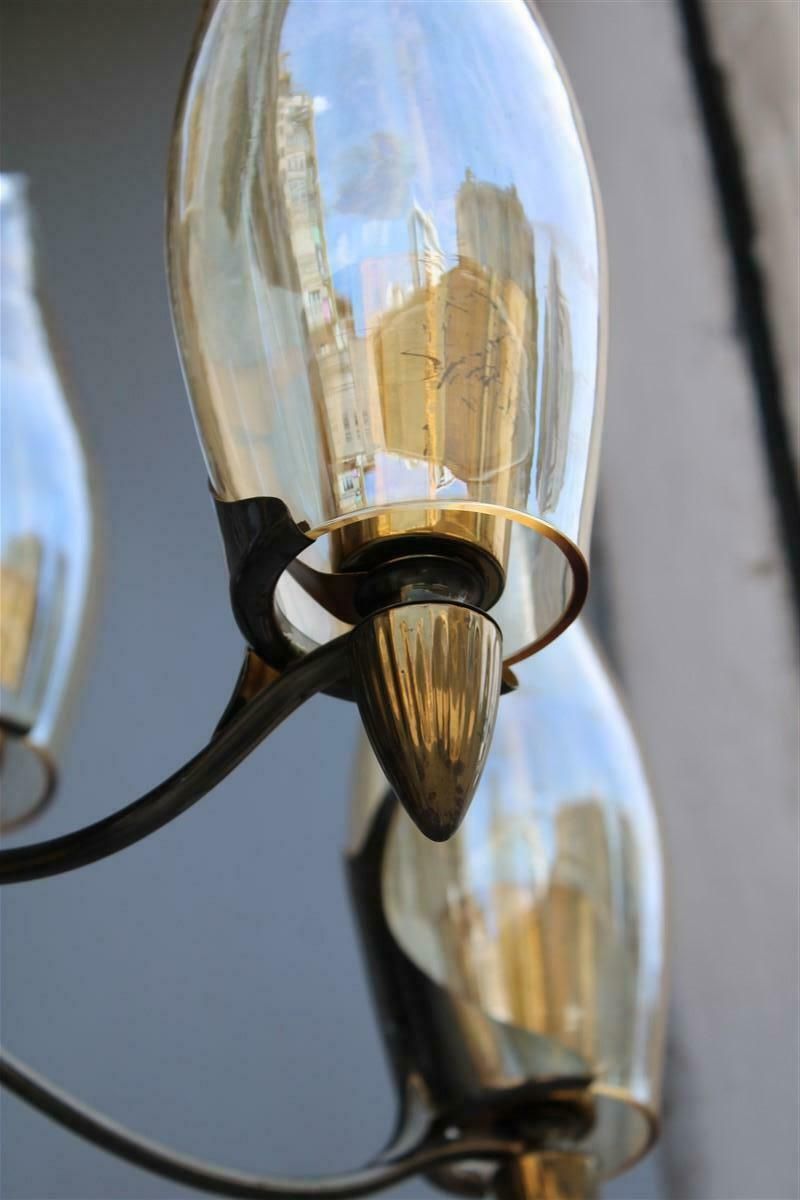 Mid Century Italian Design Chandelier In Brass And Glass Arredoluce Style photo vintage
