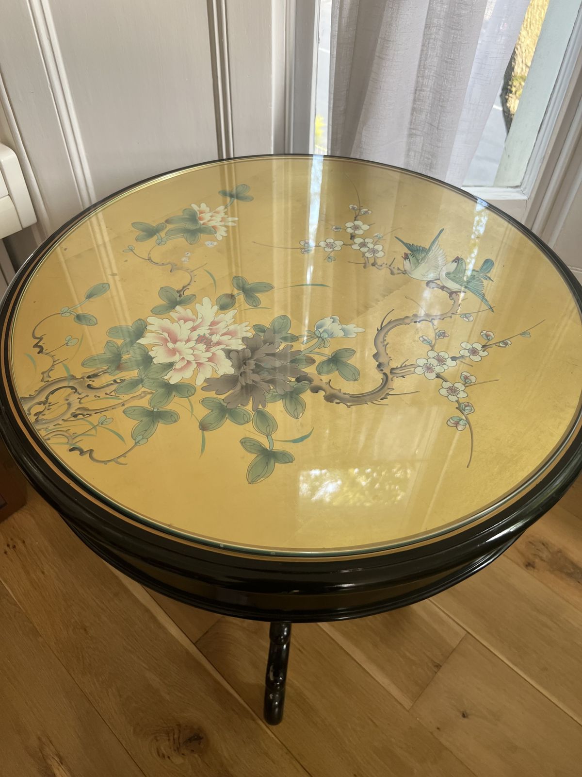 Beautiful Painted Gold And Lacquer Table With Glass Topper photo furniture