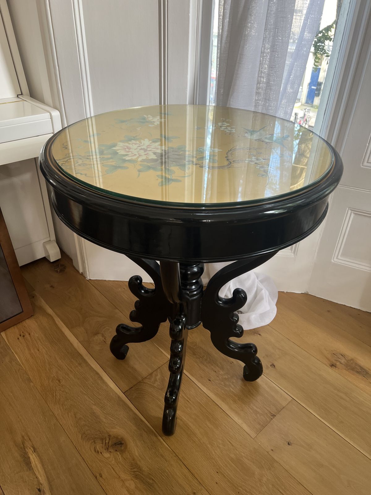 Beautiful Painted Gold And Lacquer Table With Glass Topper photo Furniture