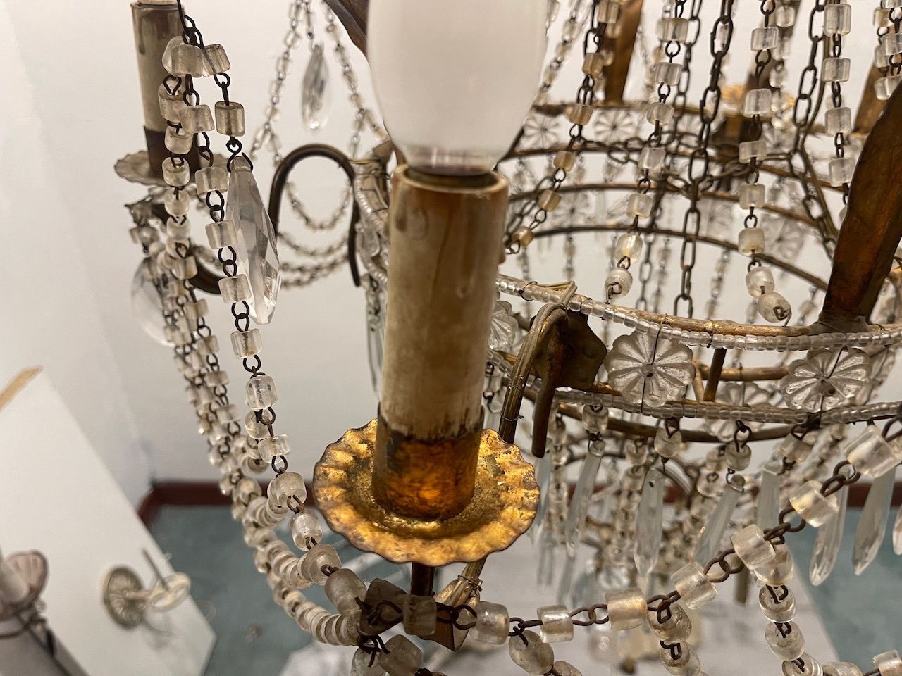 photo for sale Tole Florentine Italian Macaroni Crystal Chandelier From The 1940s