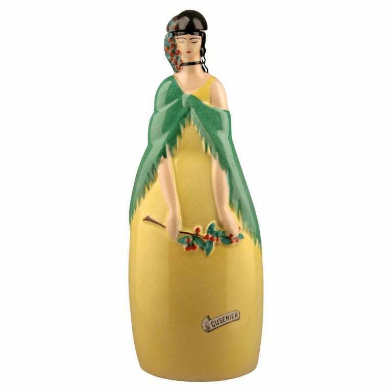 Robj Like Art Déco French Glazed And Painted Porcelain Bottle With Cork Stopper