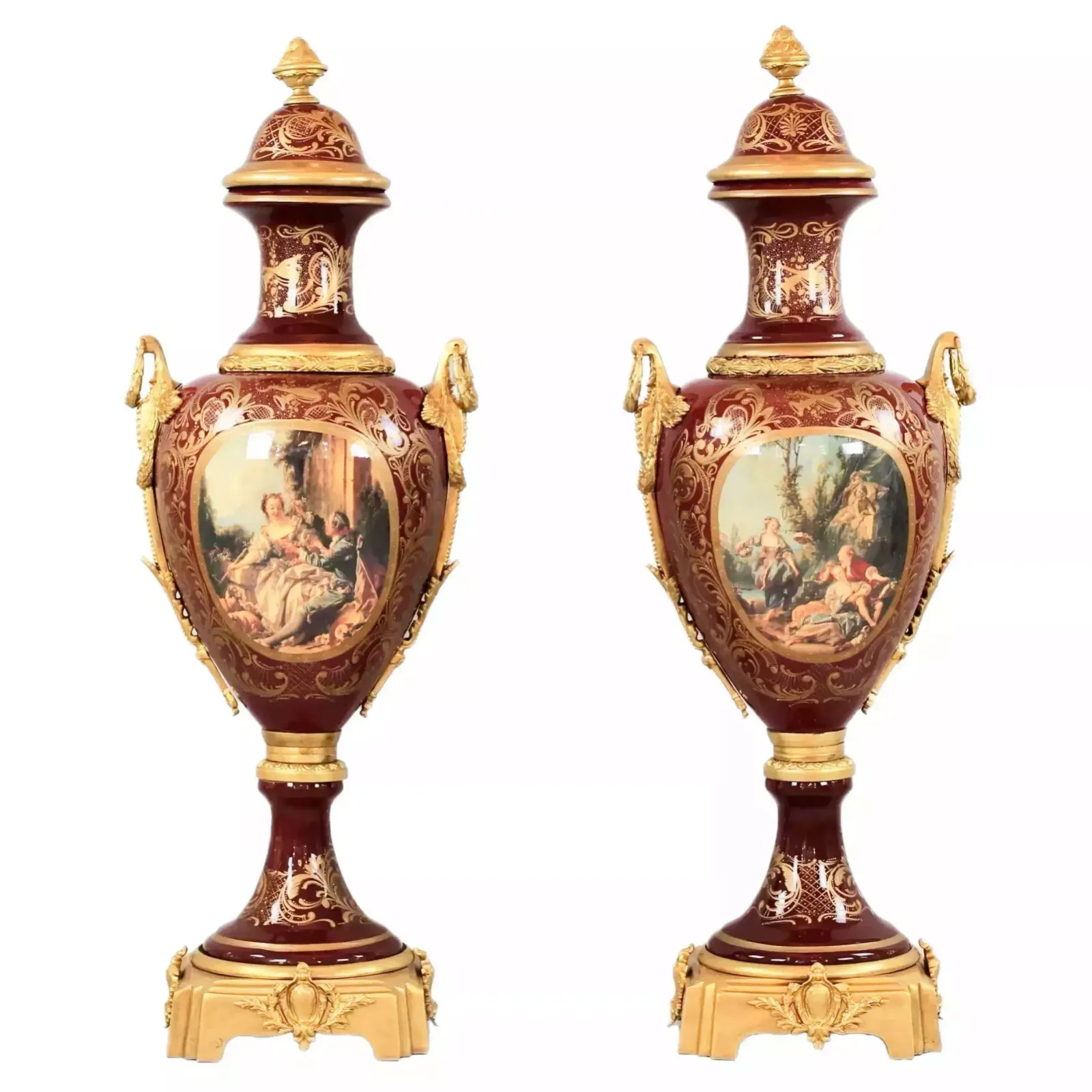 Pair Of Porcelain Floor Vases With Gilt Bronze In The Louis XVI Style. France. 1920 Th Century.