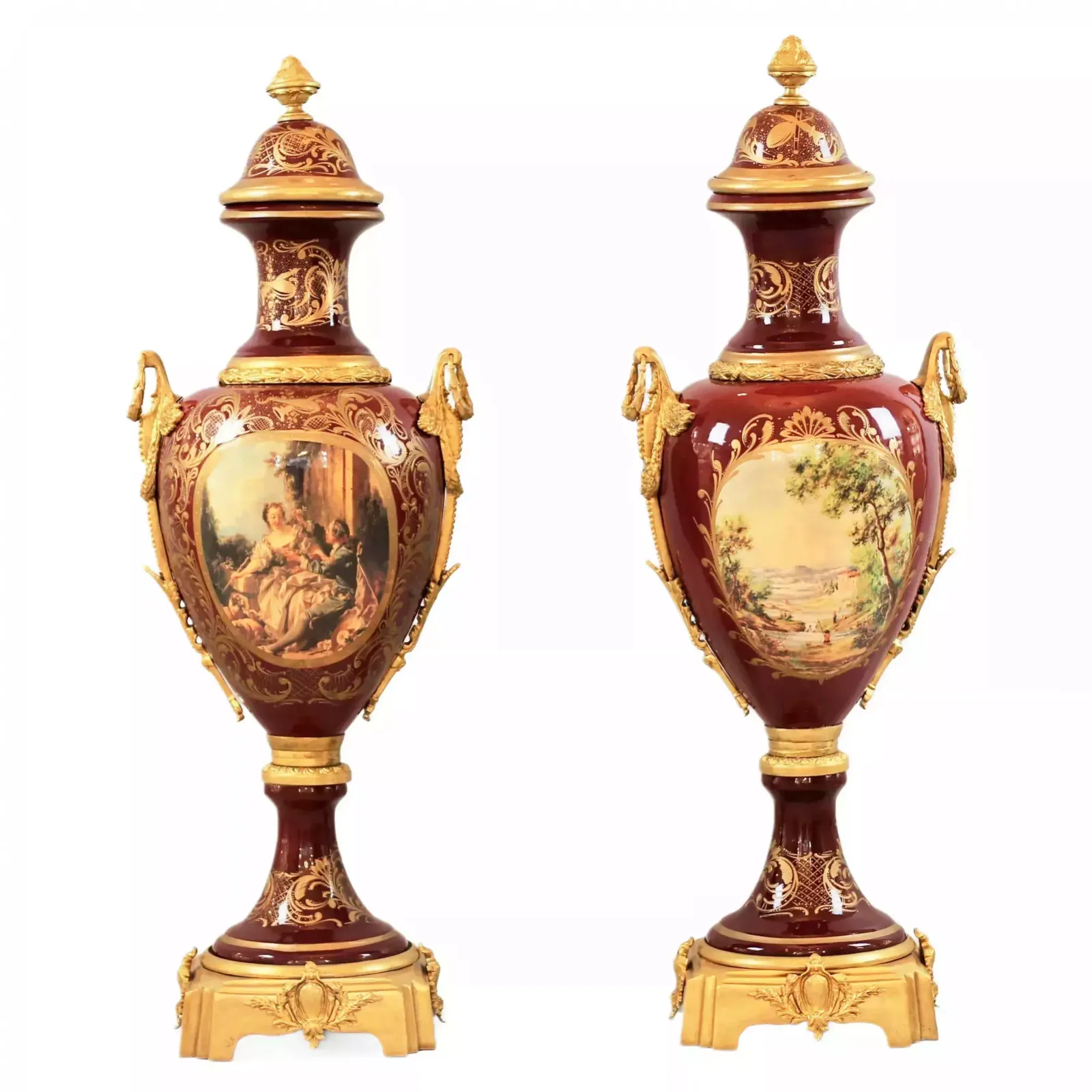 Pair Of Porcelain Floor Vases With Gilt Bronze In The Louis XVI Style. France. 1920 Th Century. photo Home Decor