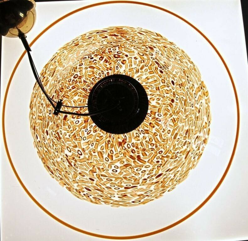 Luciano Vistosi Incalmo Pendant Tobacco Murrine Neverrino And Topaz Rim, Murano photo furniture
