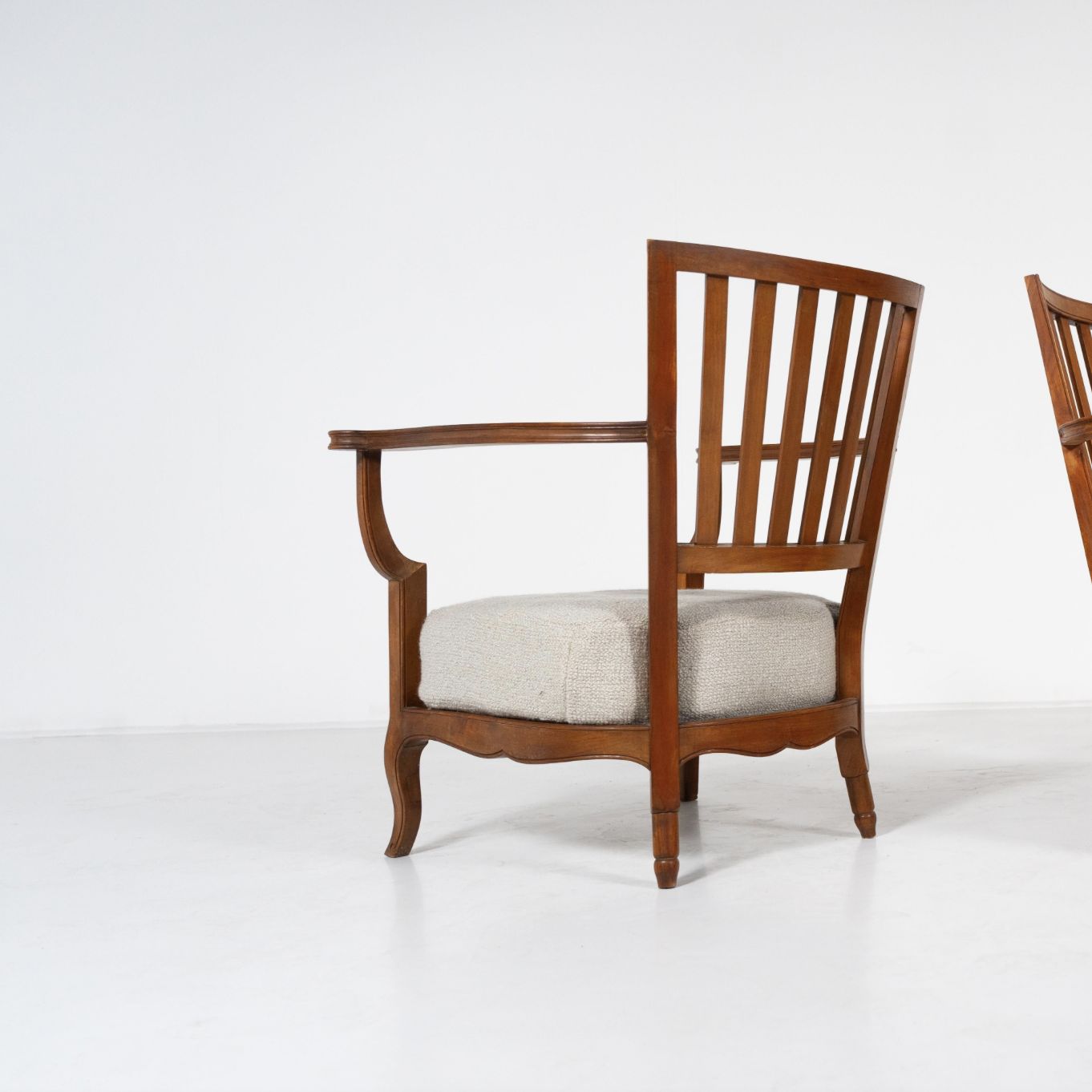 photo for sale Pair Of Wooden And Fabric Armchairs, 1960s – New Upholstery