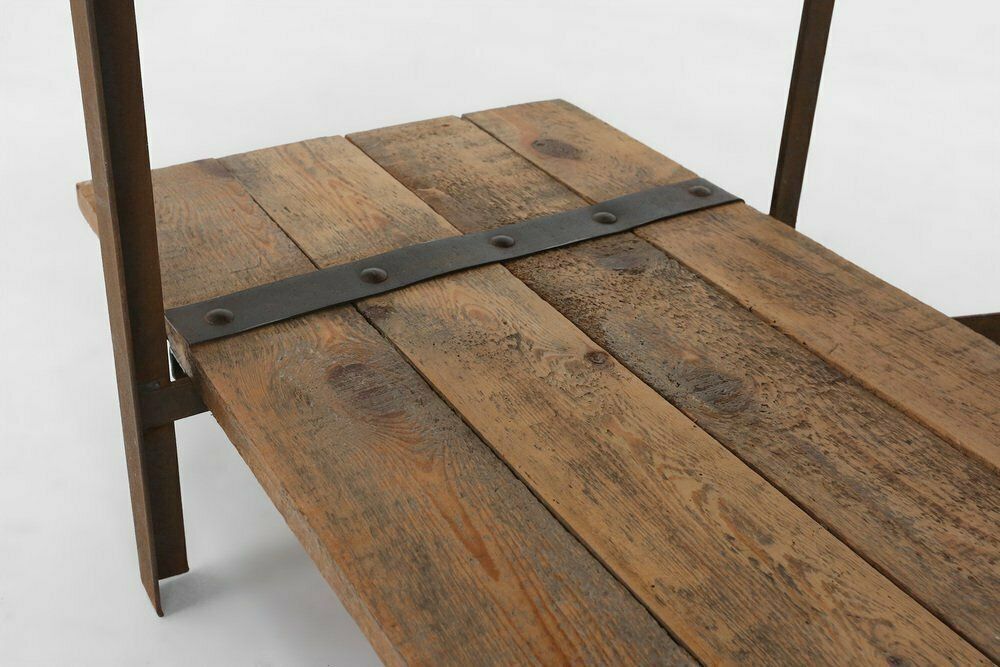 Industrial Side Table With Metal Frame And Wooden Top And Removable Platform, Belgium, 1920s photo vintage