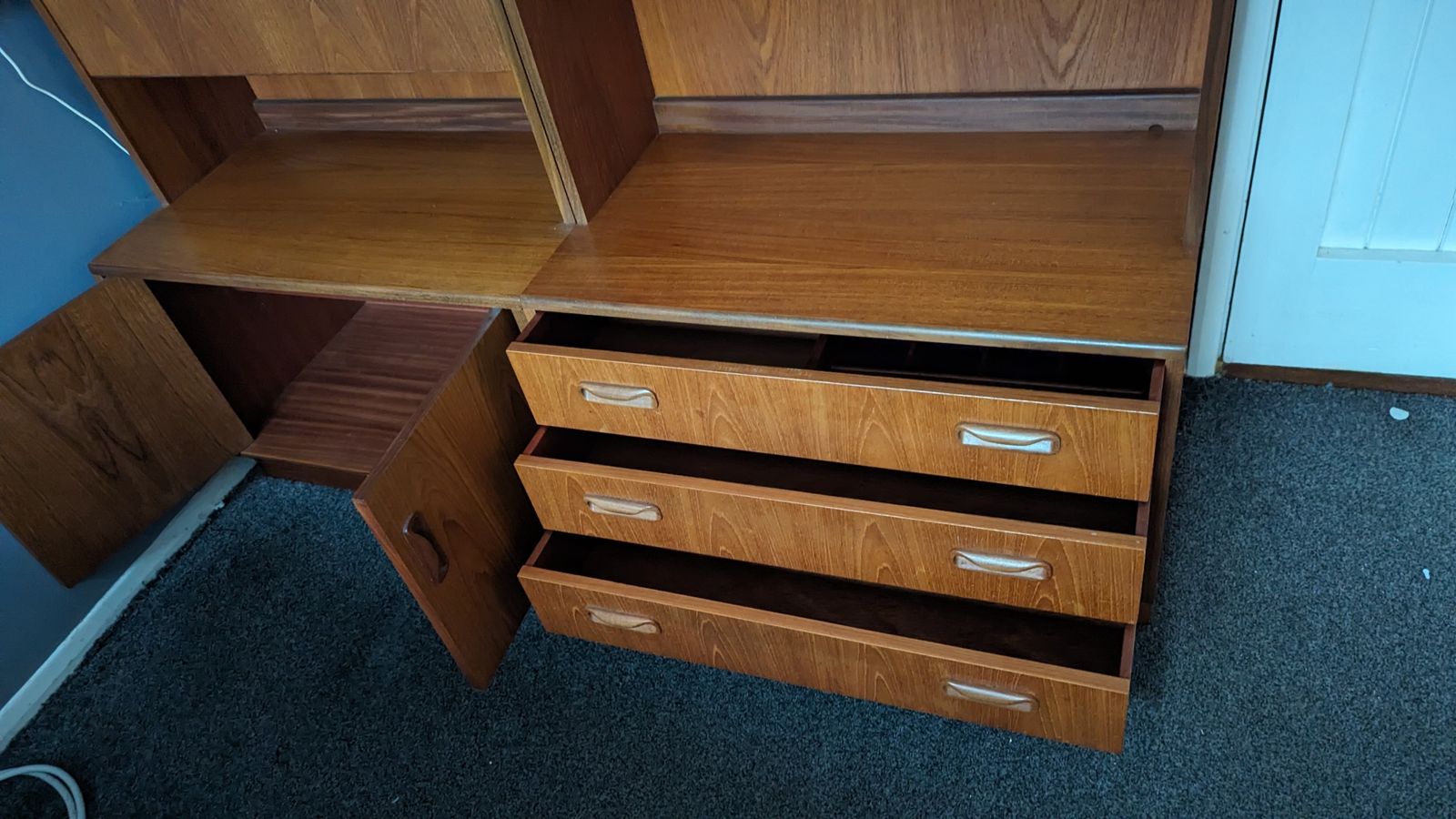 photo for sale Reduced!!! 3 X G Plan Matching Tall Cabinets   All In Beautiful Condition With Original Lights Working. 1 X Bureau, 1 X Bar, 1 X Glass And Cutlery